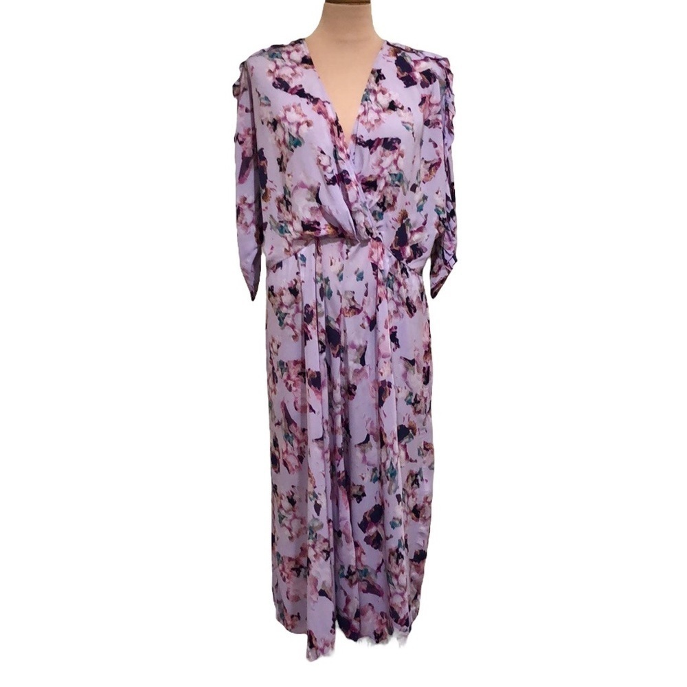 IRO Liky Dress Midi Dress Size FR 44 US 12 Pastel Purple Floral Ruffle Sleeve